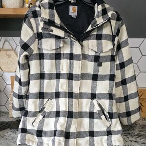 Carhartt Black & White Plaid Hooded Work Jacket